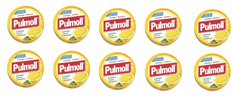 10x 45g Pulmoll Lemon bonbóny pastilky bez cukru Karton
