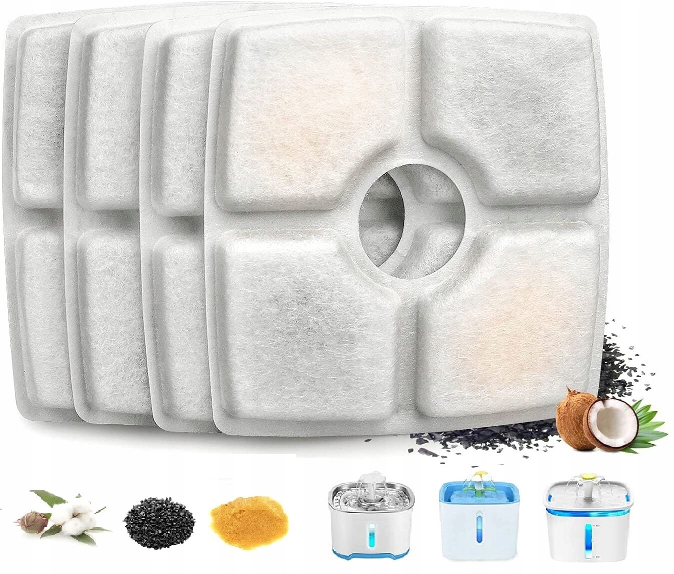 4 Čtvercové Vyměnitelné Filtry Pro Automatickou Napáječku Fontány Pro Kočky