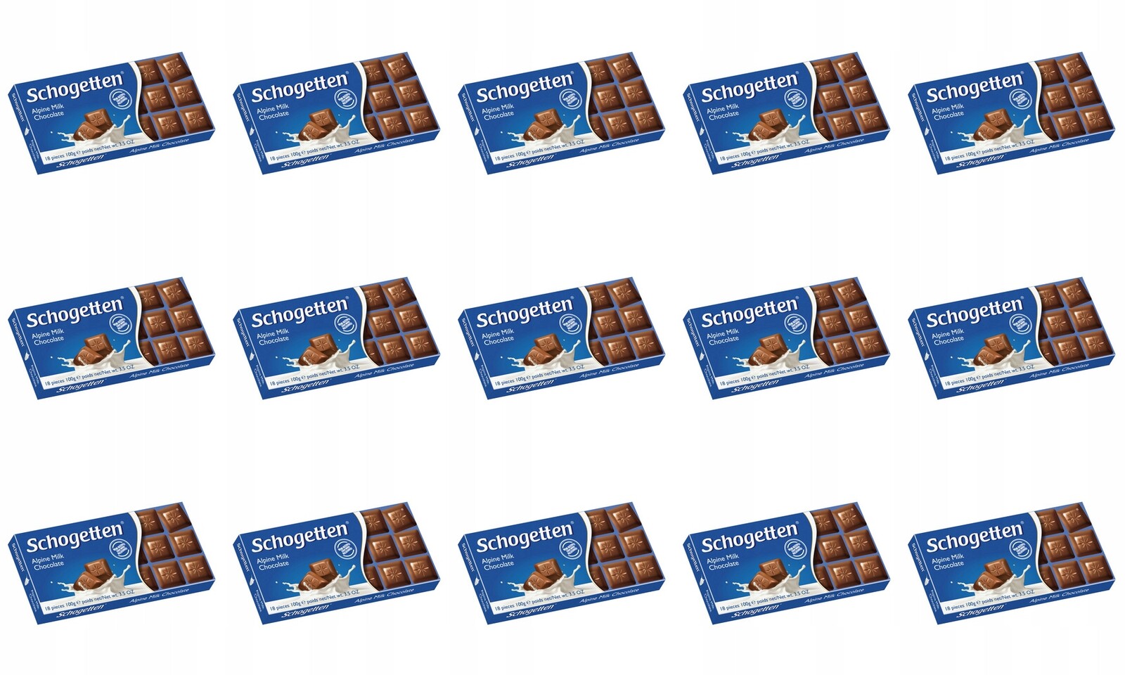 15 x 100 g Schogetten Čokoláda Alpine Milk Mléčné kostky Lahodný Karton