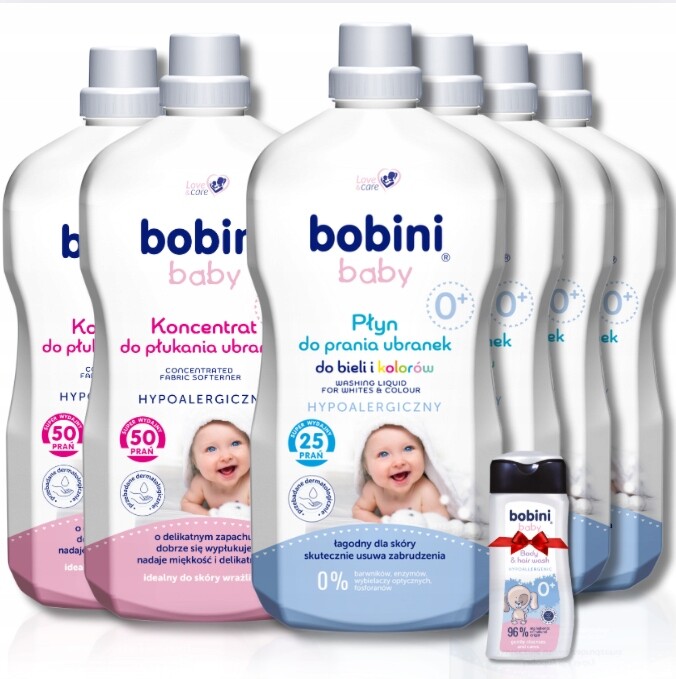 Bobini Baby Prací prostředek 1,8 l x 4 tekutá aviváž 1,8 l x 2 Dárek
