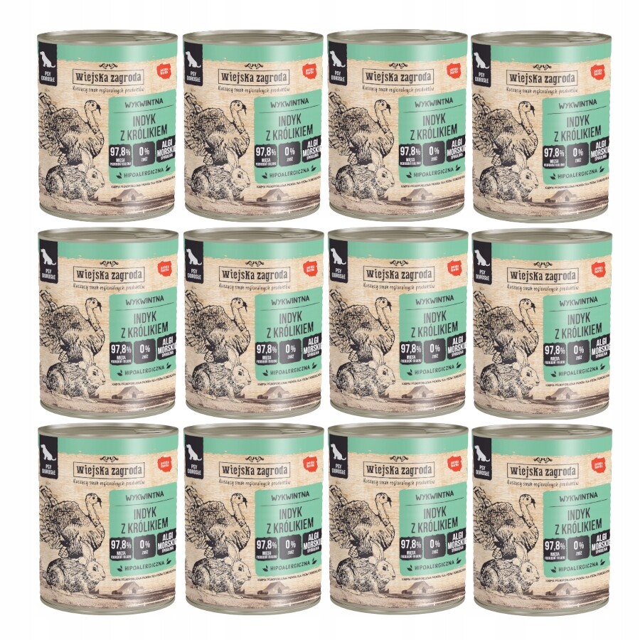 Wiejska Zagroda Mokré Krmivo pro psy Krůta a králík, konzerva, 12x800g