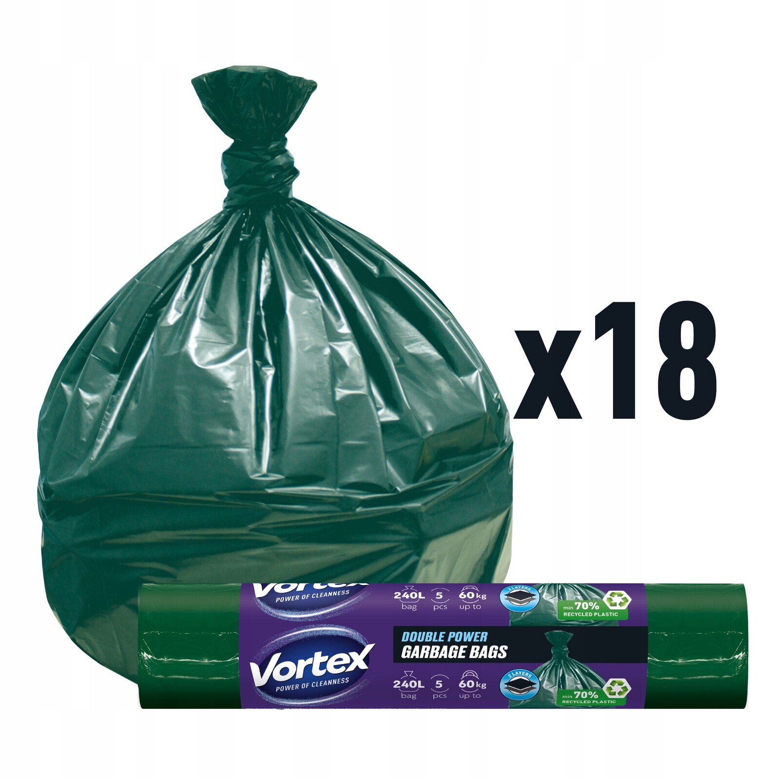 Vortex Double Power pytle na odpadky 240L zelené 5ks (18×5) 90ks