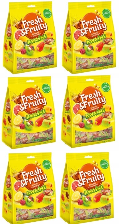 6 x 245 g Wawel Fresh Fruity kyselé želé Bonbóny Půlka Kartonu