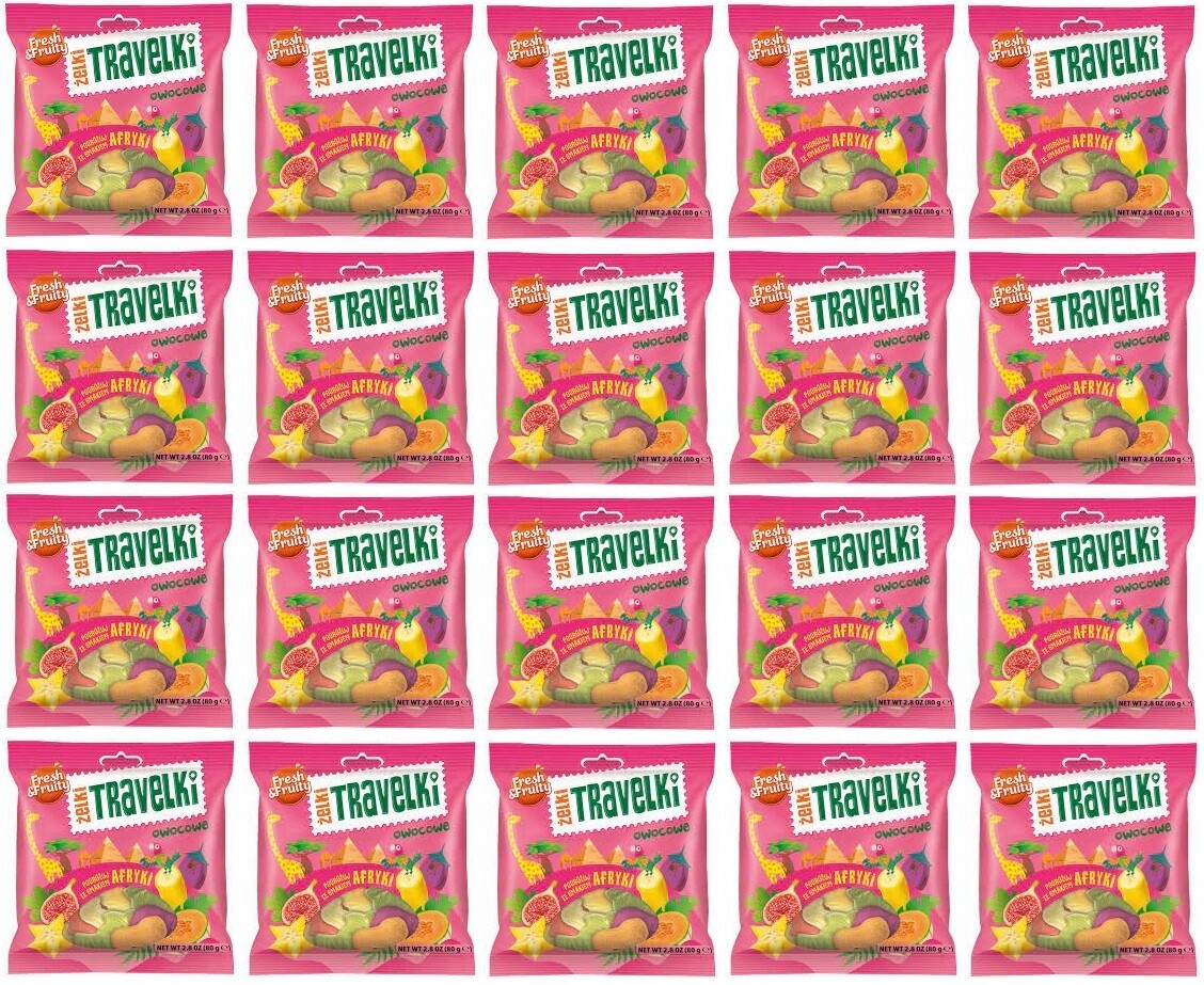 20 x 80 g Wawel Želé Bonbony Travelki příchutě Afriky Fresh&Fruity Karton