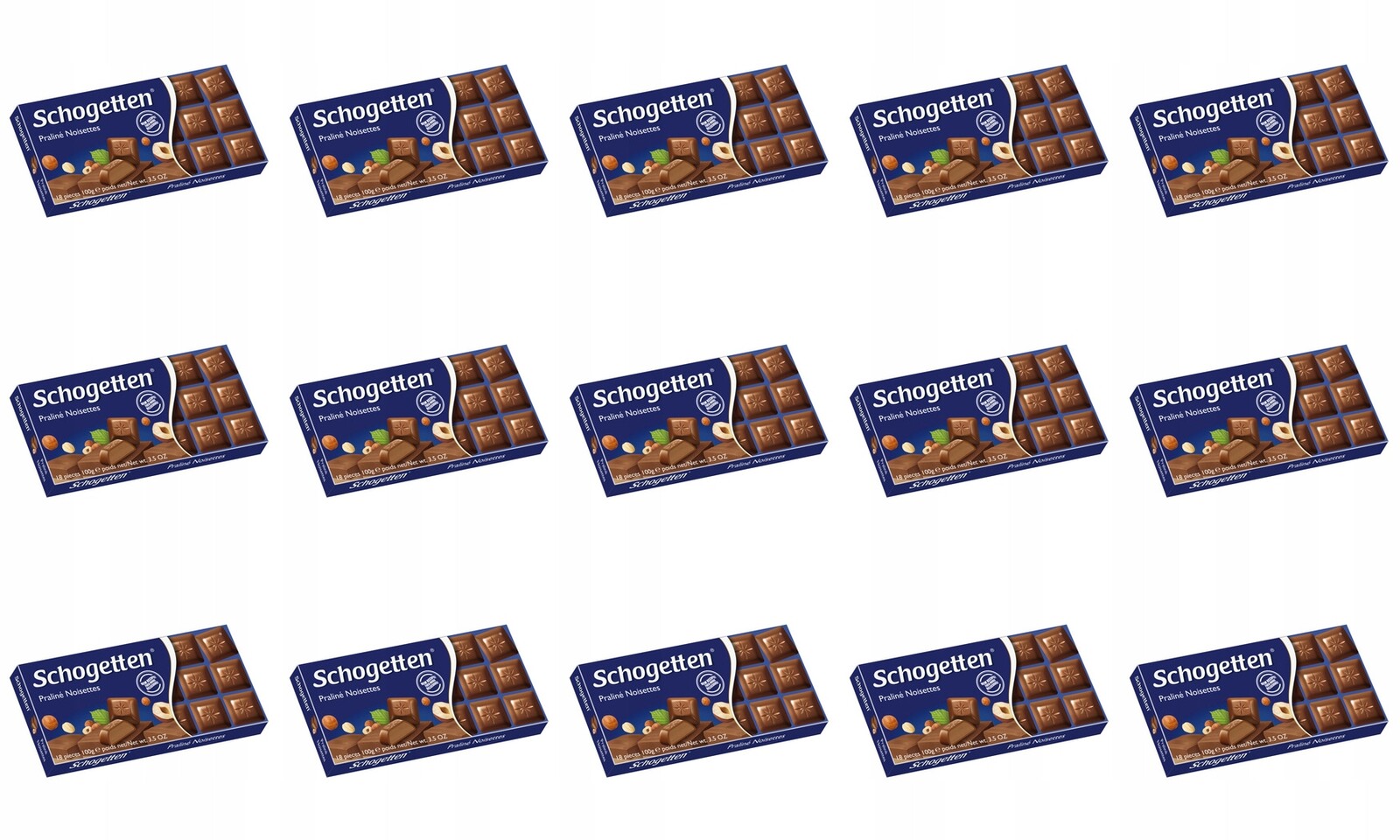 15 x 100 g Schogetten Čokoláda Praline Noisettes Ořechová Karton