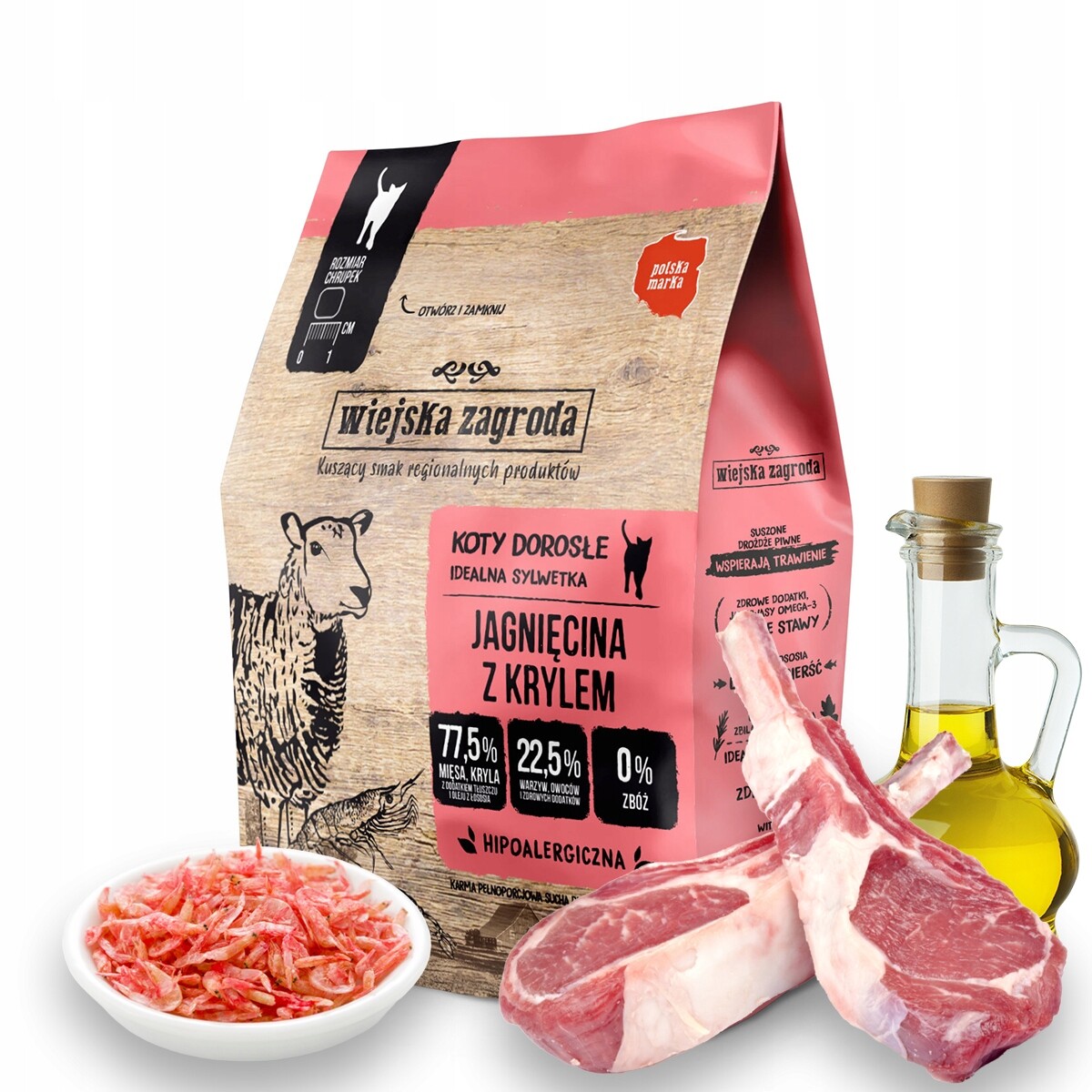 Wiejska Zagroda Jehněčí maso s Krylem 10 kg krmivo sterilizované kočky