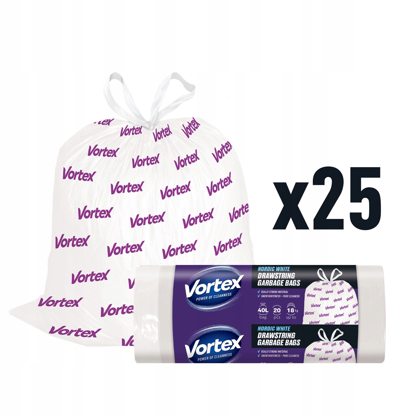 Vortex pytle na odpadky Hdpe 55x57 cm bílé 40 l/20 ks (25×20)500 ks