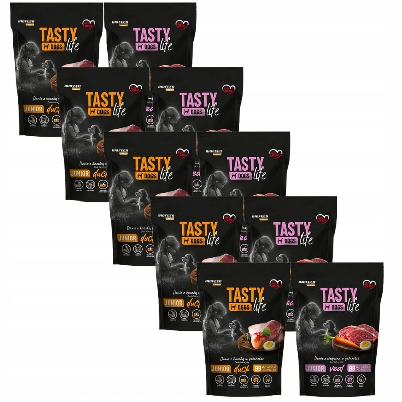 Tasty Dogs Life Junior Jídlo s kachnou v želé 10x500 g