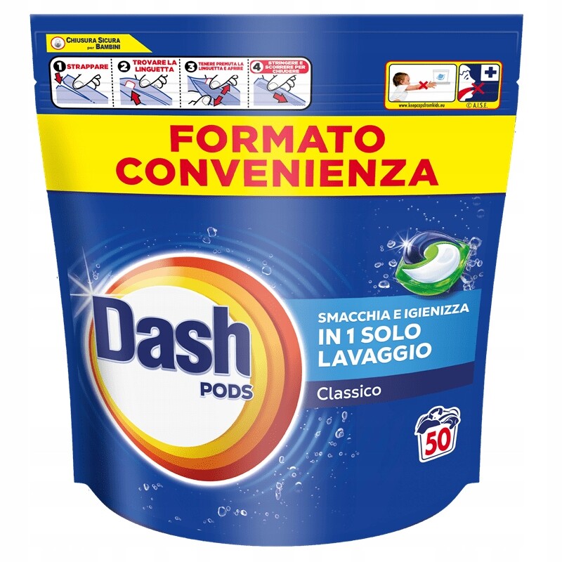 Italské Kapsle na praní Dash Pods Classico 50 ks Hygiena Odstraňování skvrn