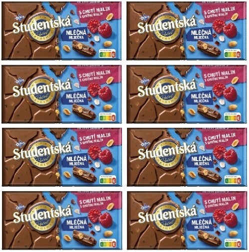 8 x 170 g Orion Studentská mléčná malina čokoláda Půlka Kartonu