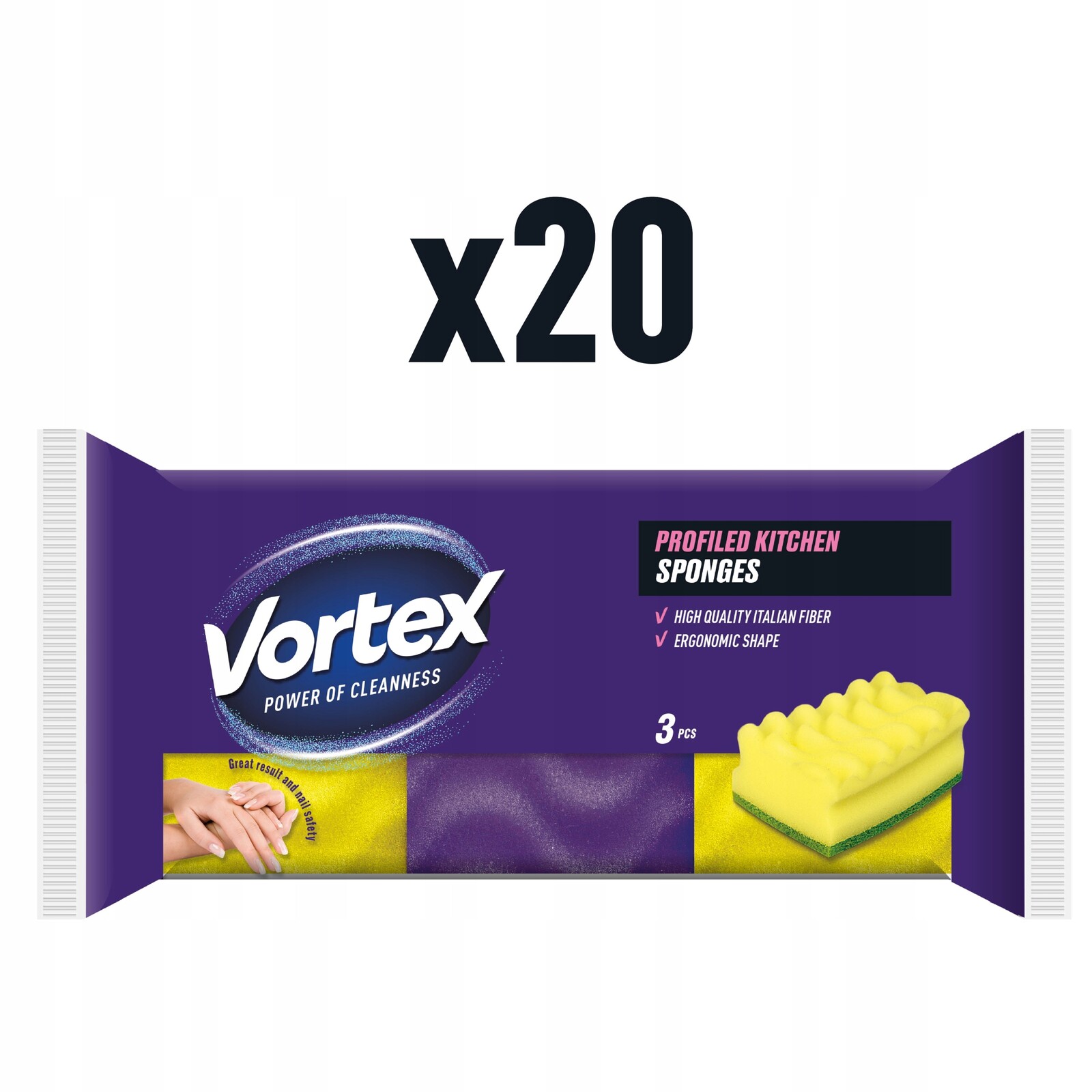 Kuchyňské Houbičky Vortex Profiled & Care, 3 ks, sada 20 kusů (20×3 ks) 60 ks
