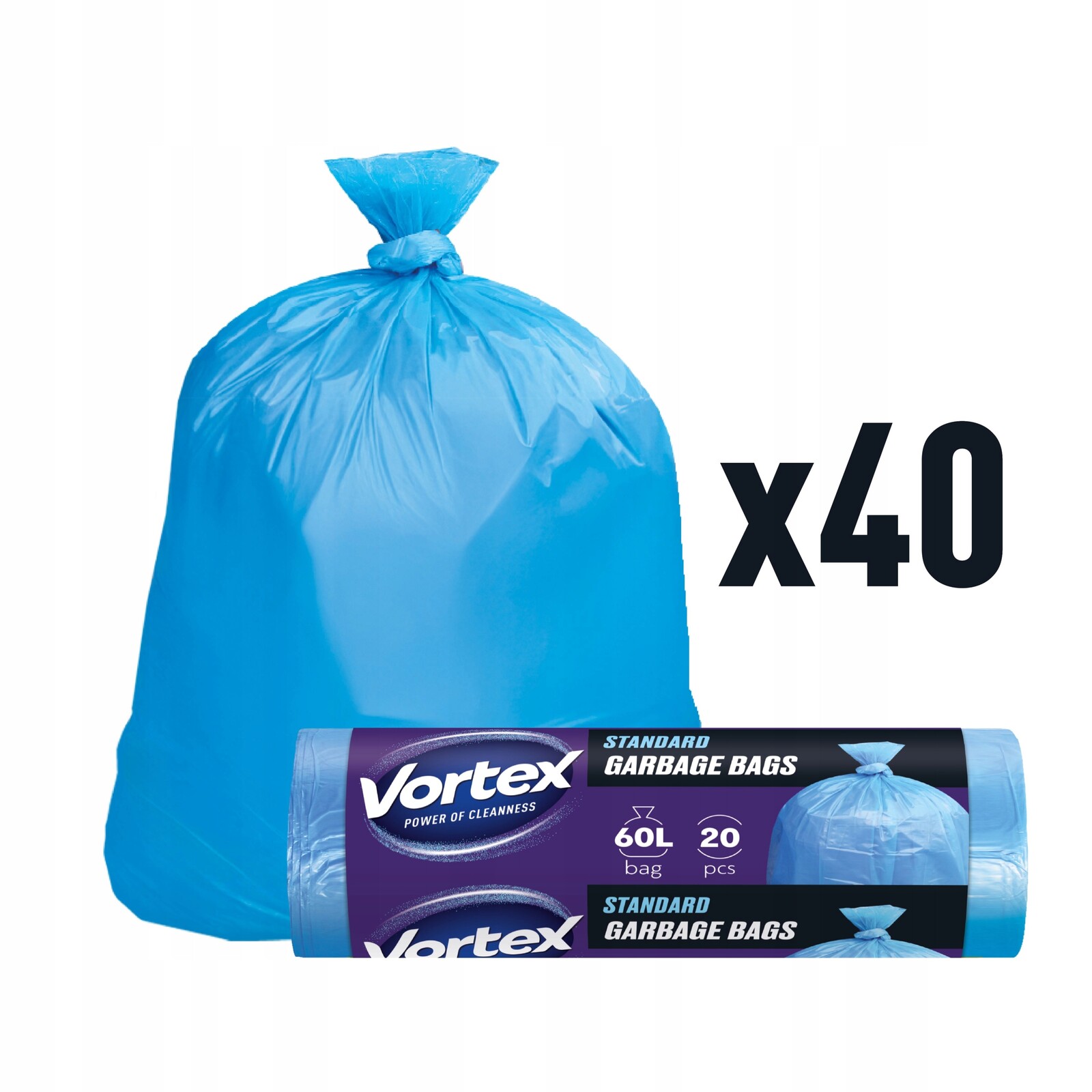 Vortex pytle na odpadky Hdpe 60x80 cm Modré 60 l 20 ks (40 ×20ks)800 ks