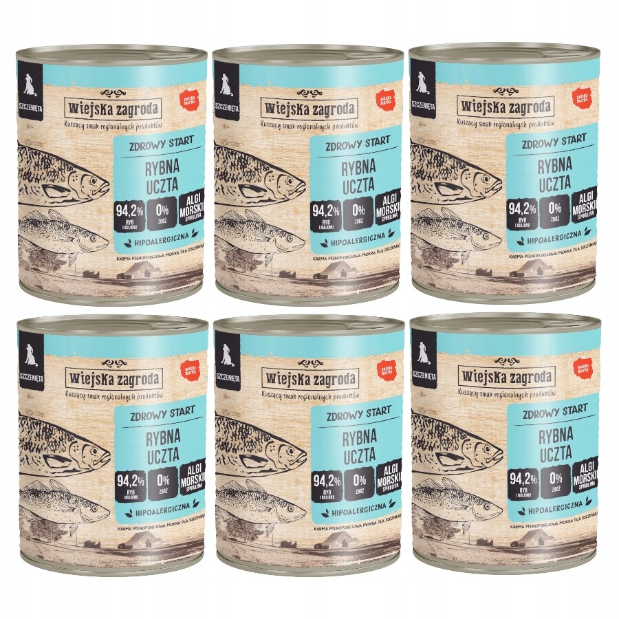 Krmivo mokré pro štěňata Wiejska Zagroda Rybí hostina konzerva 6x800g