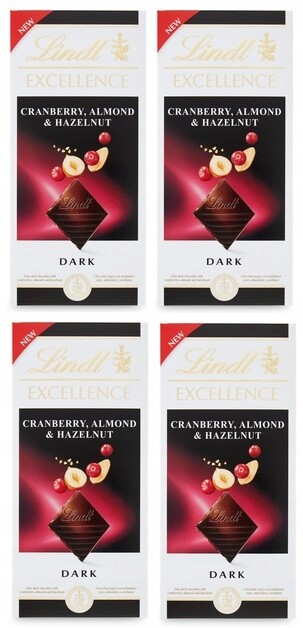4x100g Lindt Hořká čokoláda s brusinkami a ořechy