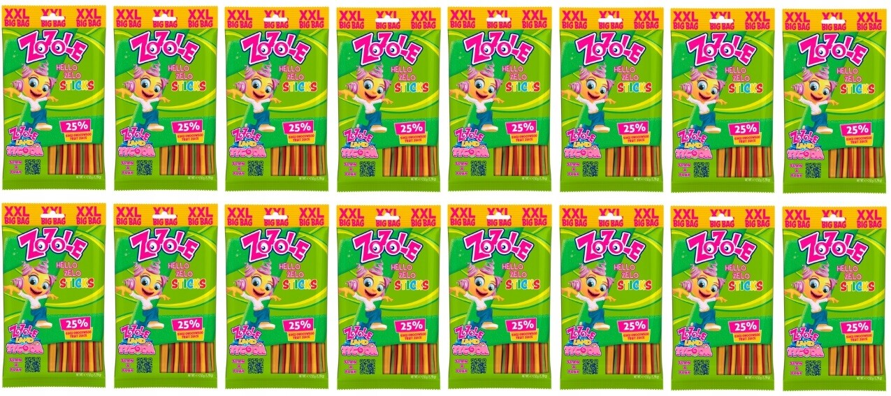 16 x 150 g Zozole Hello Gelo Sticks Želé Bonbony s ovocnou příchutí Karton