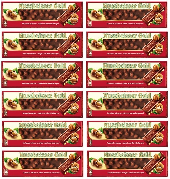 6 x 220 g Nussbeisser Gold čokoláda s půlkaretními ořechy