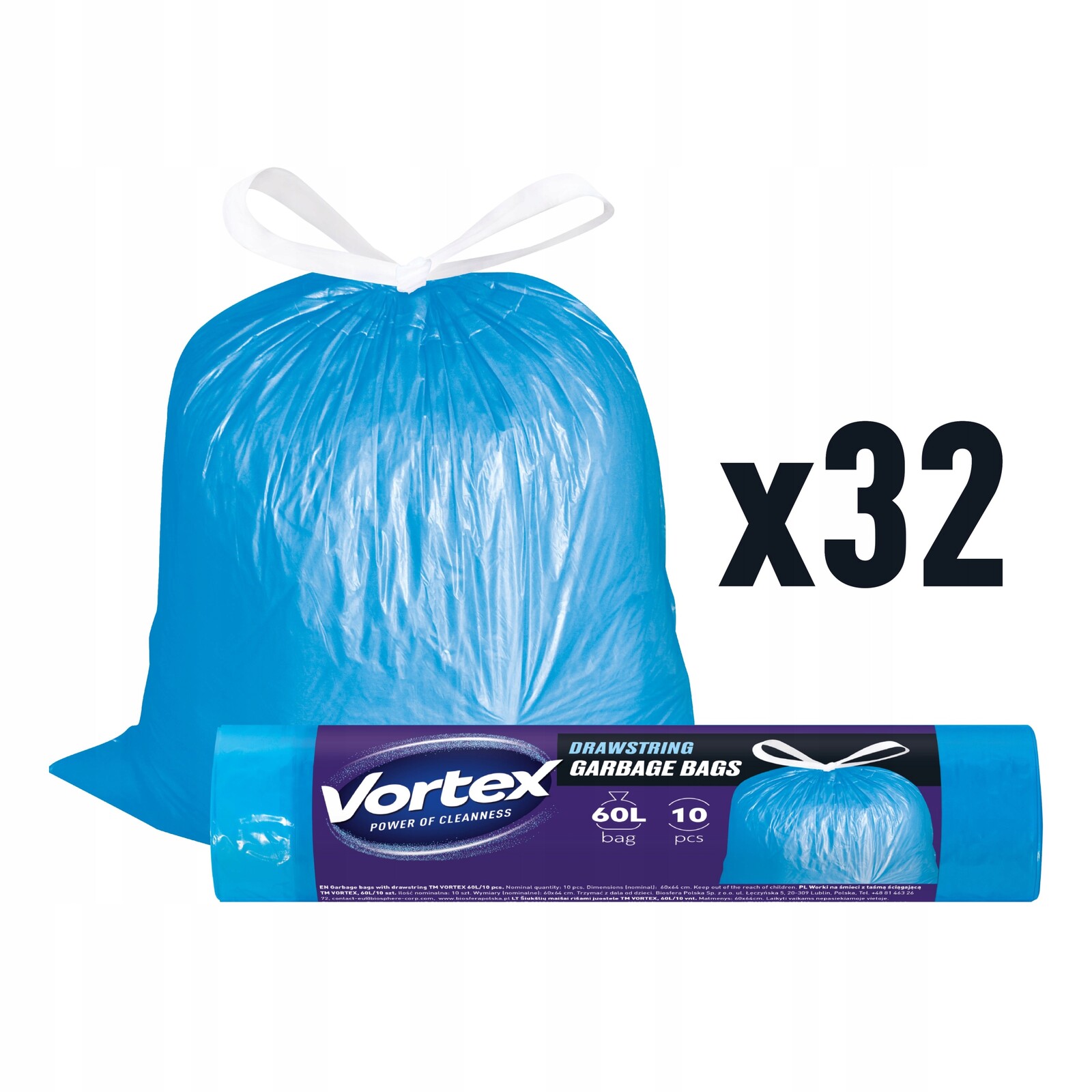 Vortex pytle na odpadky 60L10ks modré s páskou (32×10ks)320 ks