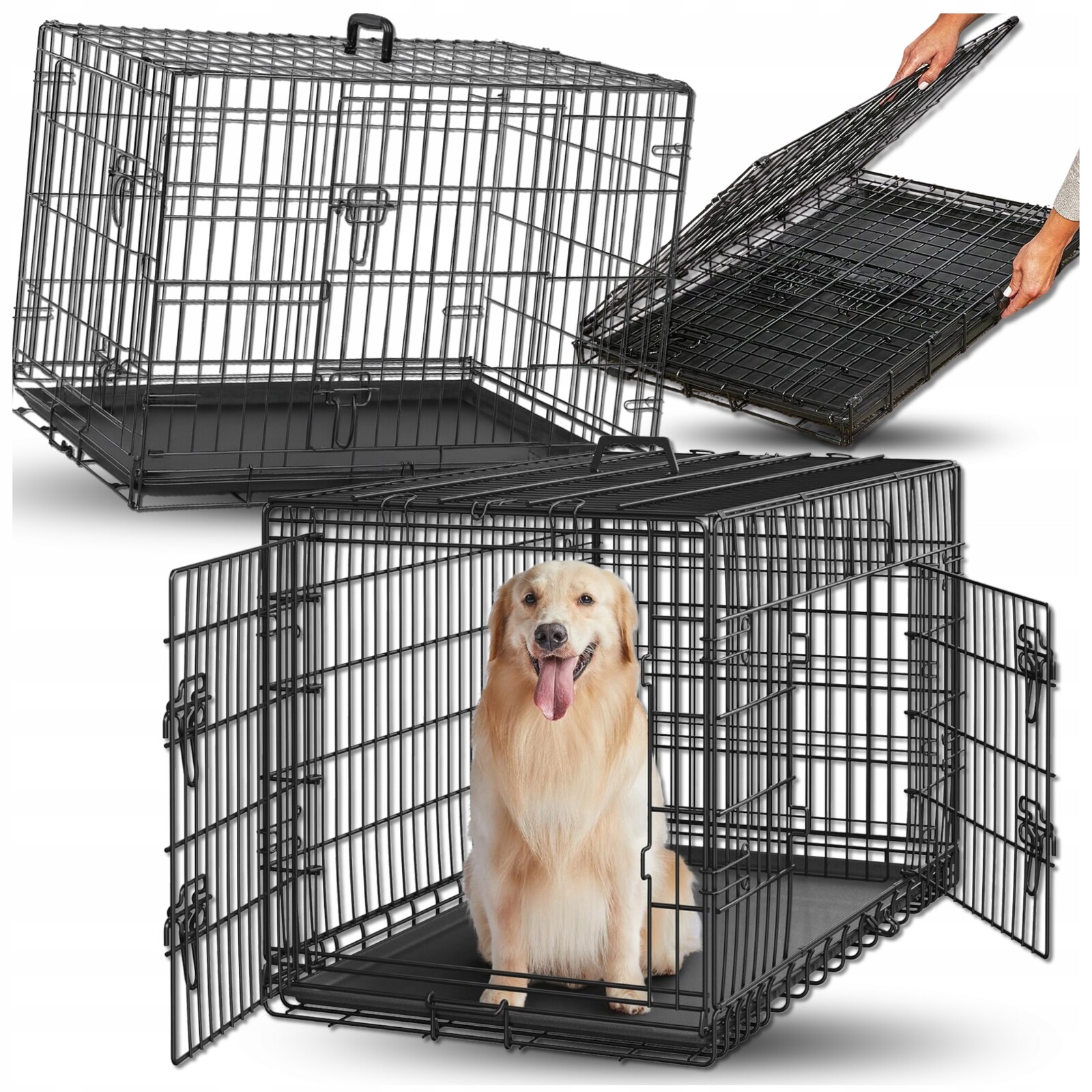 Kennelová klec pro psa do auta, přepravní kovová kotec 92x57x63