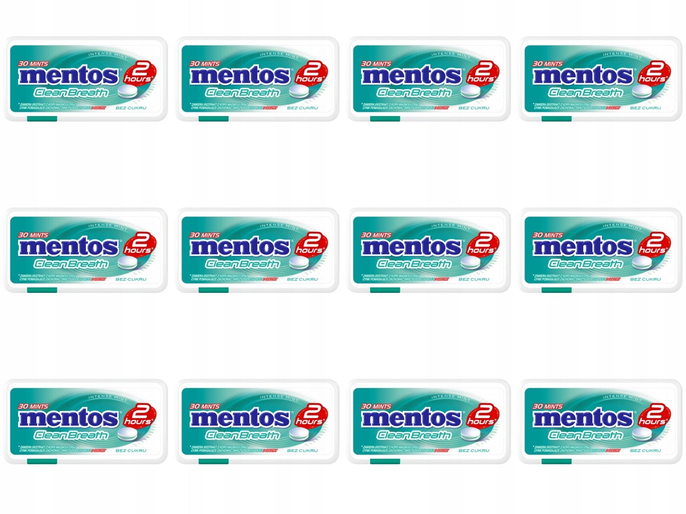 12 x 21 g Mentos 2 Hours Clean Breath Intense Mint bonbóny Karton