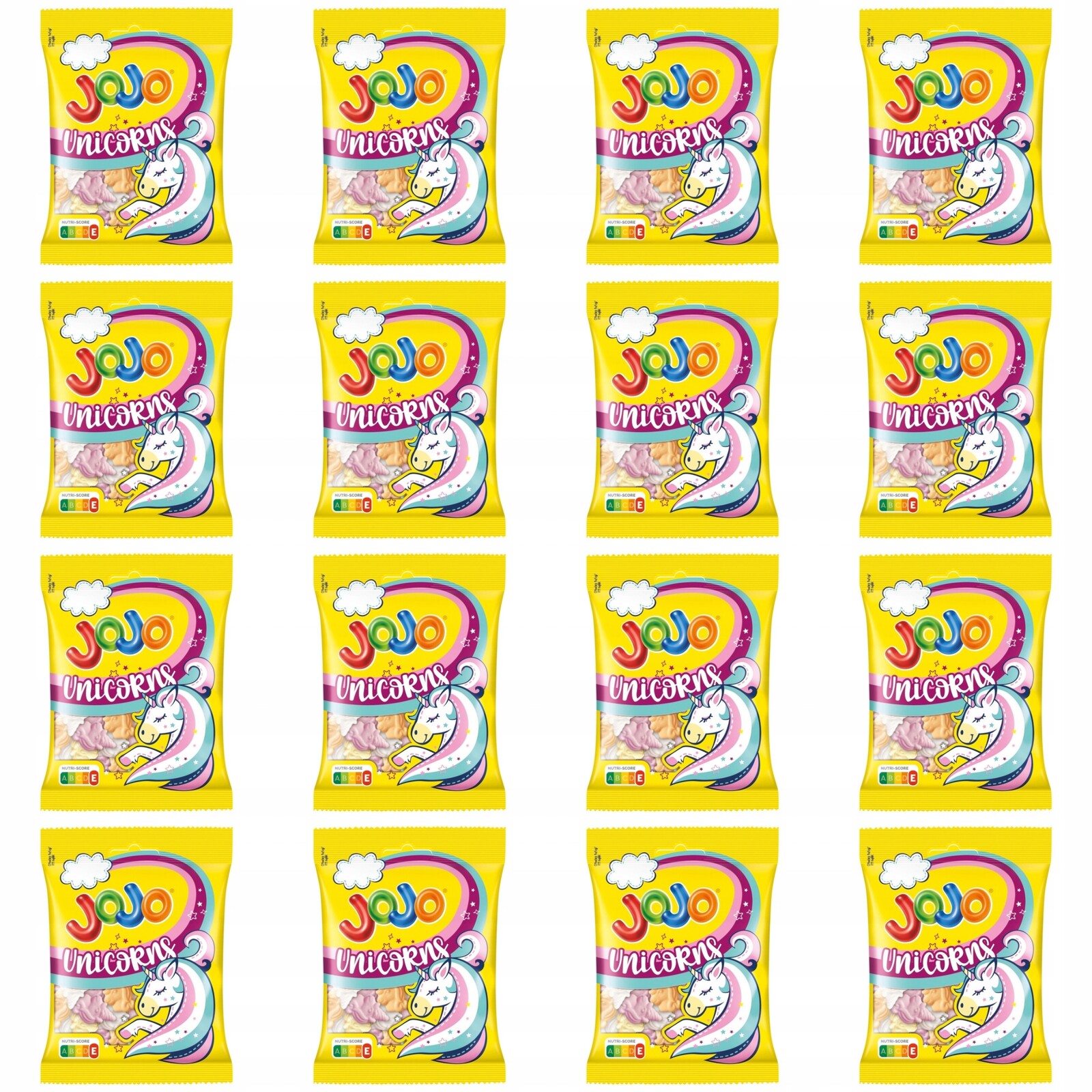 16 x 80g Jojo Unicorns Pianko-želé bonbony Jednorožci ovocná Půlka Kartonu