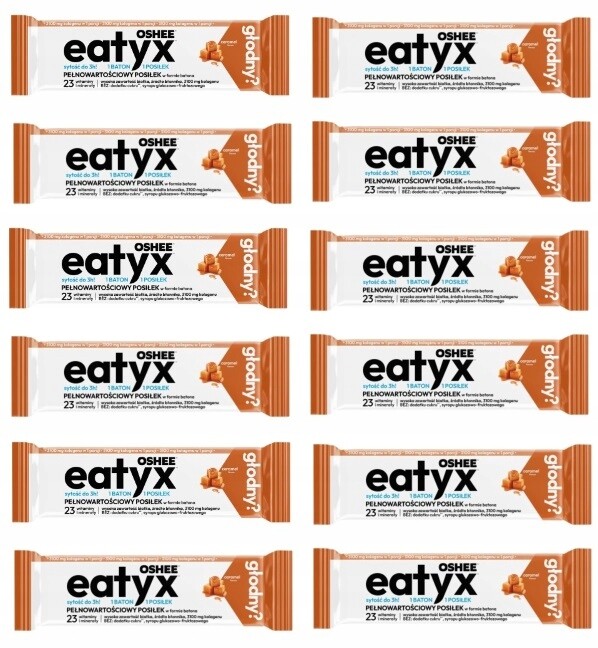 12 x 60 g Oshee EatyX Plnohodnotné jídlo ve formě tyčinky Karamel Karton