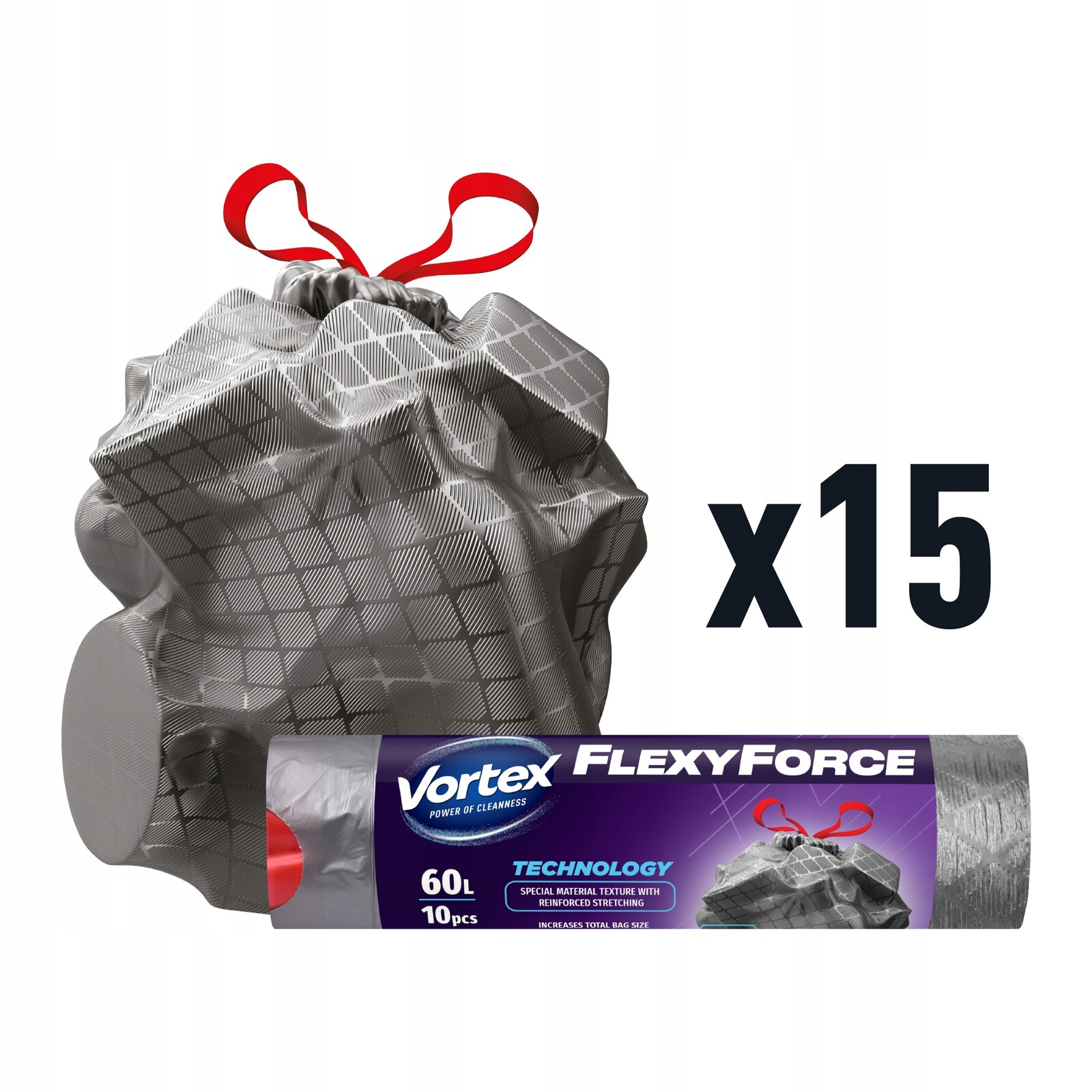 Vortex Pytle na odpadky Hdpe 64x69 cm šedé 60 l/10 ks (15×10 ks)150 Ks