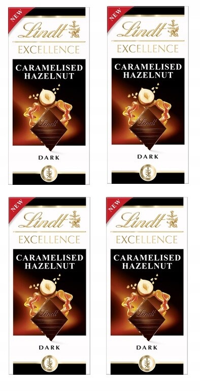 4 x 100 g Lindt Excellence tmavá čokoláda s karamelizovanými ořechy