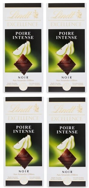 4x100g Lindt hořká Čokoláda s hruškou a mandlemi