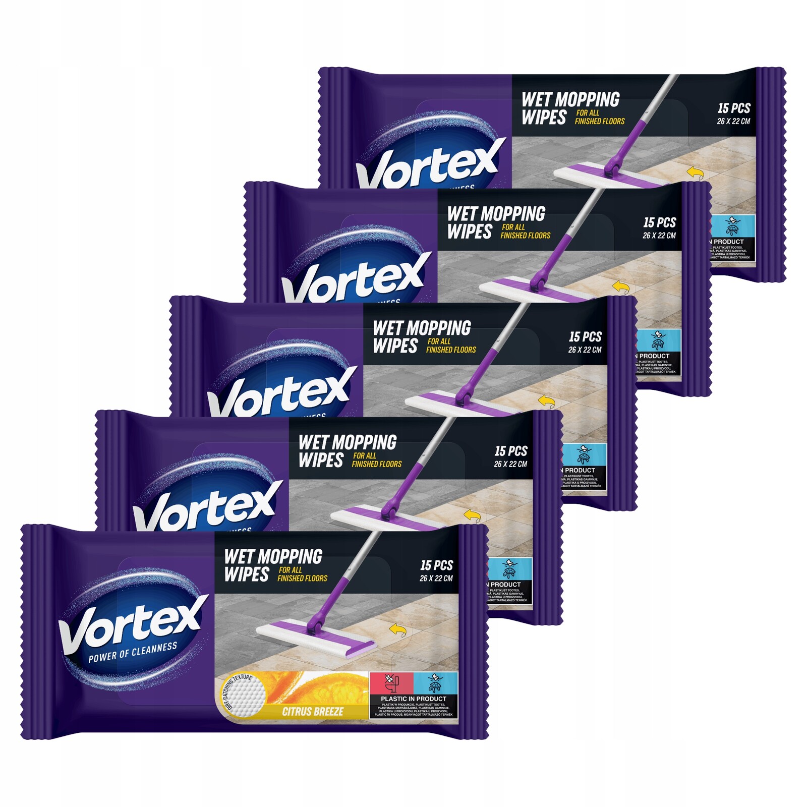 Vortex Nawilżane ściereczki Citrus Breeze 15 szt (9×15) zestaw 135 szt