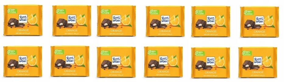 12x 100g Ritter Sport čokoláda bonbóny s pomerančovou náplní v krabičce