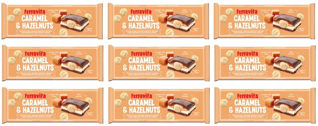 9x 235g Terravita mléčná čokoláda jogurt karamel s ořechy Karton