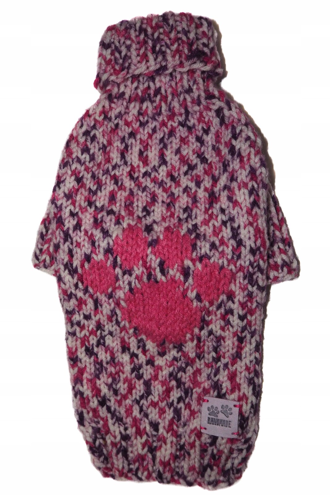 Ručně vyráběný svetr pro psa – růžovo-bílý s tlapkou