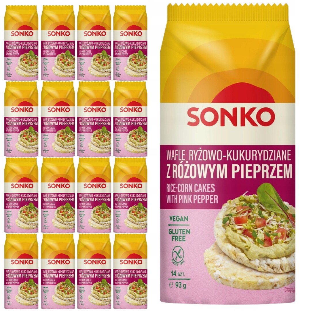 Sonko Rýžovo-kukuřičné oplatky s růžovým pepřem 93 g (14 kusů) x 16 ks