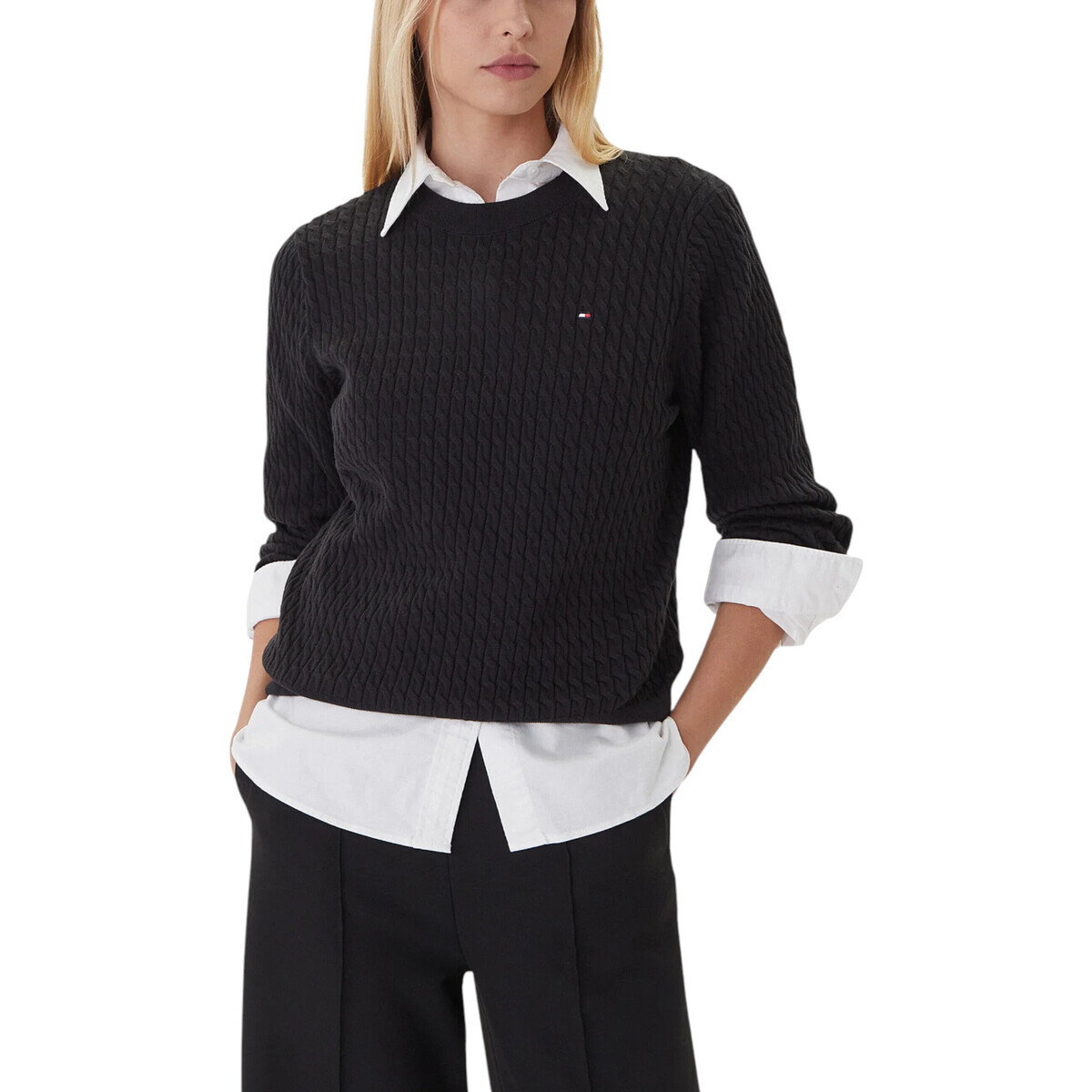 Tommy Hilfiger  CO CABLE FINE GG C-N WW0WW44993  Černá