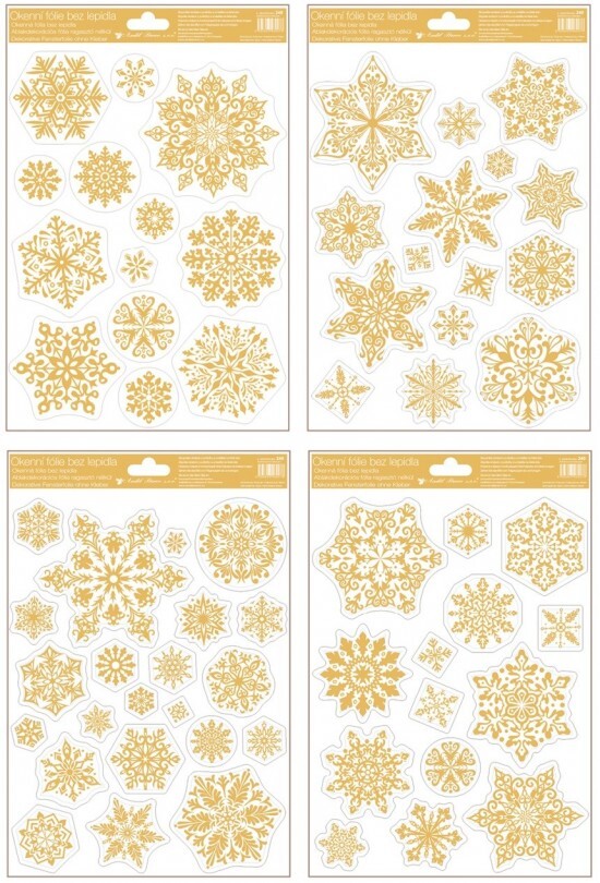 Anděl Okenní fólie - vločky lesklé zlaté - 20 x 30 cm - 249