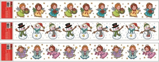 Anděl Vánoční okenní fólie - pruh - andílci a sněhuláci-  55 x 7 cm - 352