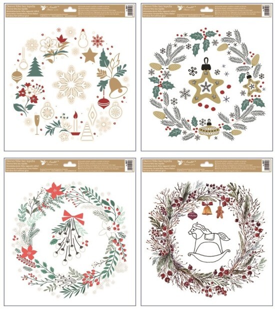 Anděl Vánoční okenní fólie s glitry - Vánoční věnce - 30 x 33,5 cm - 287