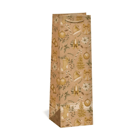 Argus Vánoční dárková taška NATUR na víno - 11 x 36 cm - 0834-0093