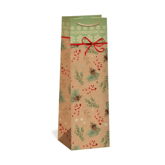 Argus Vánoční dárková taška NATUR na víno - 11 x 36 cm - 0834-0097
