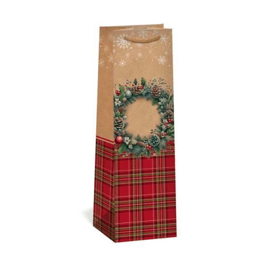 Argus Vánoční dárková taška NATUR na víno - 11 x 36 cm - 0834-0098