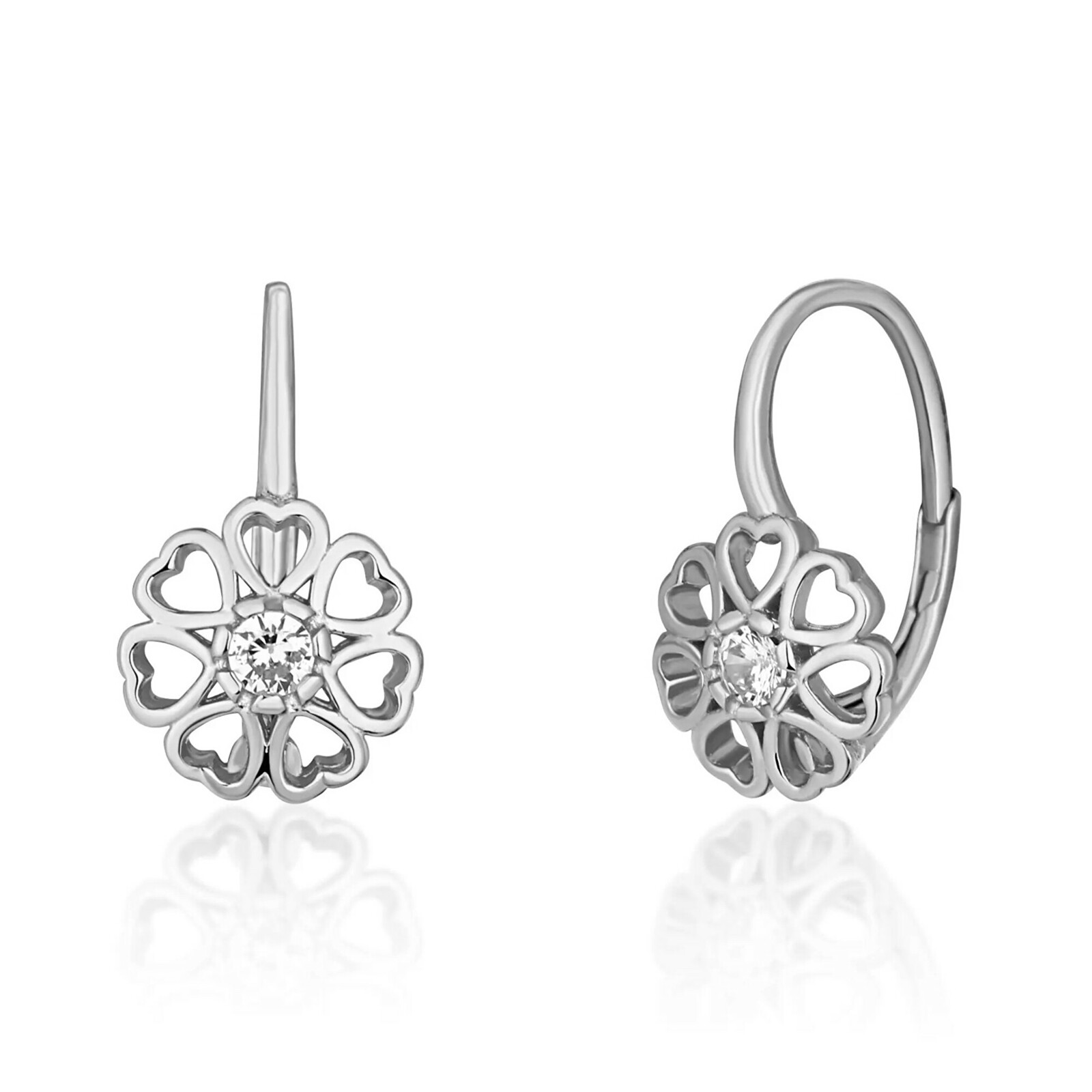 JVD Stříbrné visací náušnice Srdcová květina se zirkony SVLE1514XH20000