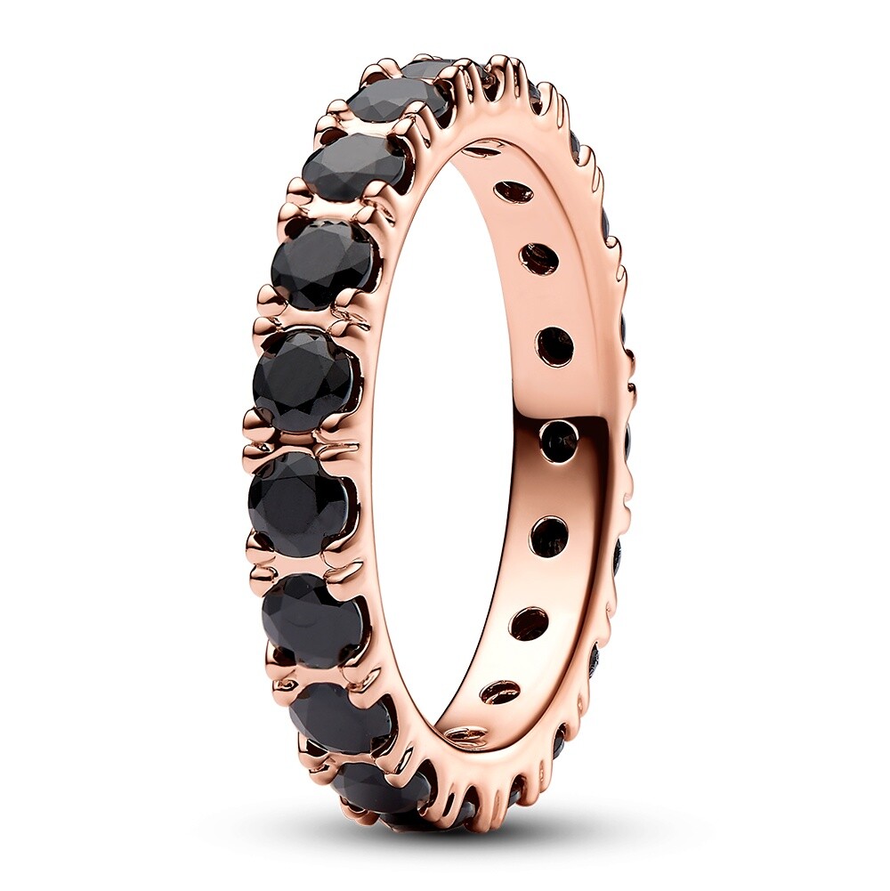 Pandora Pozlacený prsten s černými křišťály Rose Timeless 180050C02 50 mm