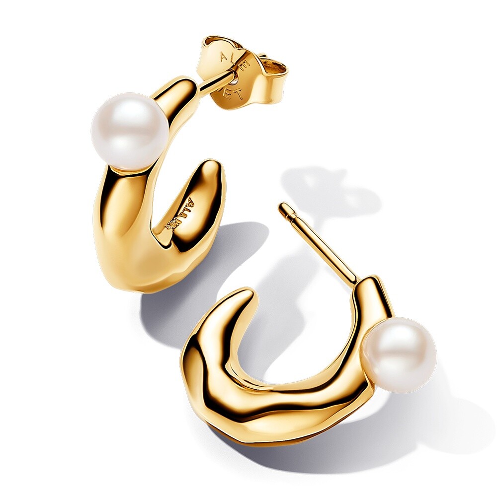 Pandora Pozlacené kruhové náušnice s pravou perlou Essence Shine 263261C01