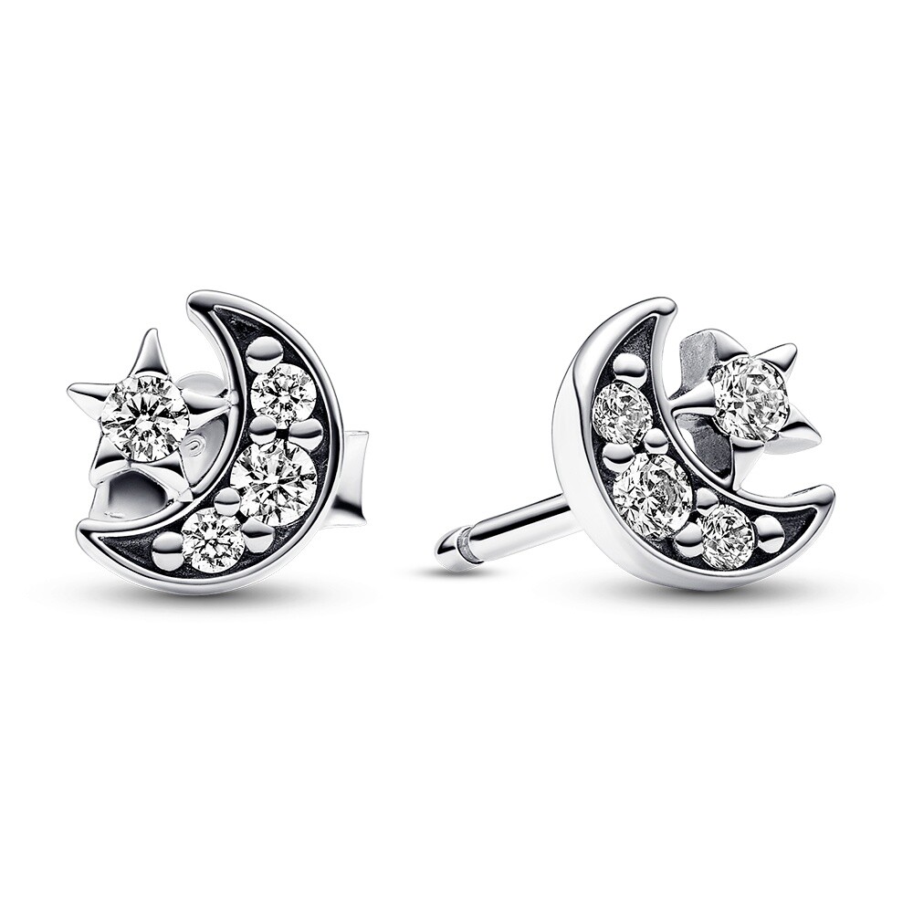 Pandora Stříbrné náušnice Třpytivý měsíc a hvězda 292990C01