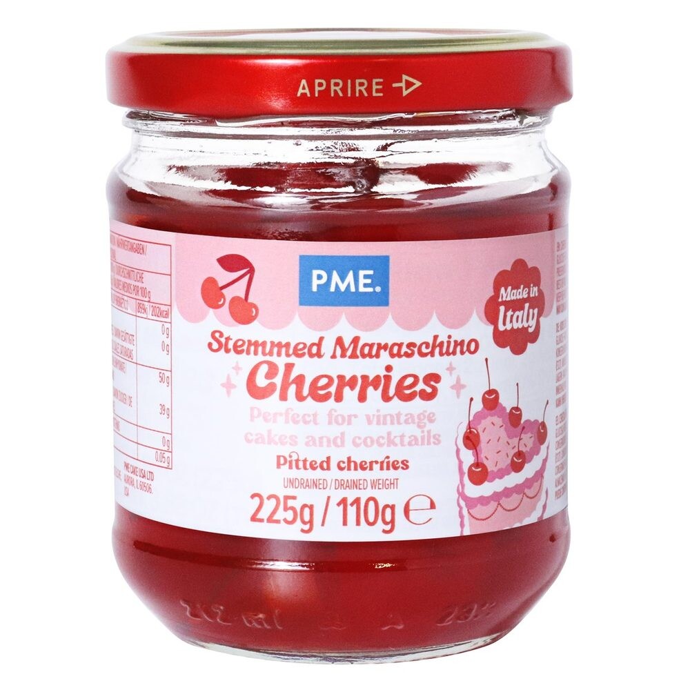Červené maraschinové třešně se stopkami (225g) - PME