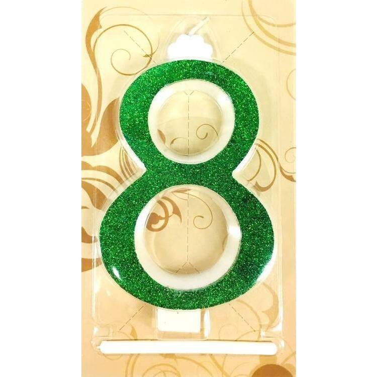 Svíčka velká zelená číslo 8 6526 dortis