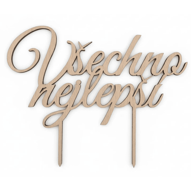 Dřevěný zápich Všechno nejlepší 15cm - I LOVE CAKES