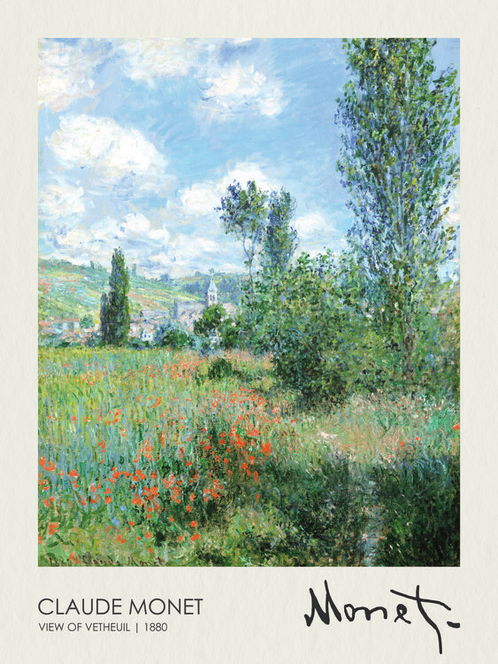 Claude Monet Plakát, Obraz - View of Vetheuil (1880), Claude Monet, 30 × 40 cm