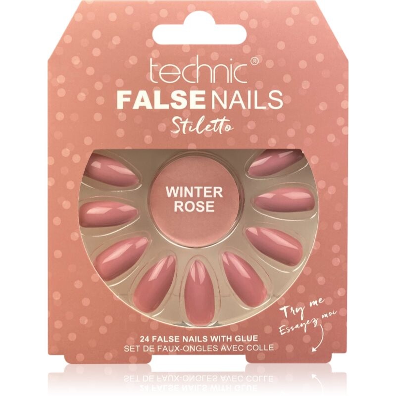 Technic Cosmetics False Nails Stiletto umělé nehty Winter Rose 24 ks
