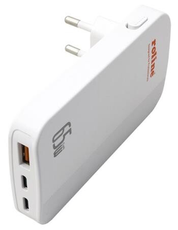 Roline Napájecí adaptér síťový (230V) - USB A QC+ 2x USB C, PD, GaN, 65W